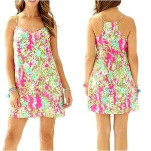 Lilly Pulitzer Silk Floral Slip Dress Women's Medium Resortwear Sundress Boho